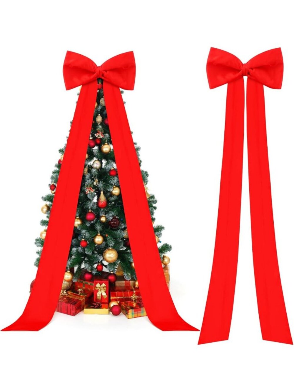Extra Large Red Satin Christmas Tree Topper Bow - Festive Holiday Decor, 118x28
